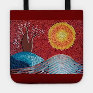 abstract painting- outback Australia landscape in pointillism - dot art, painting Tote