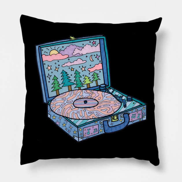 Vinyl Record Player Pillow by Kelly Louise Art