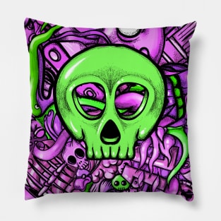 Doodle Skull Pink Pillow