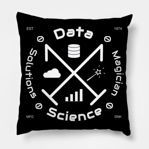 Data Science Solutions Magician | Vintage Retro Hipster Logo White Pillow by aRtVerse