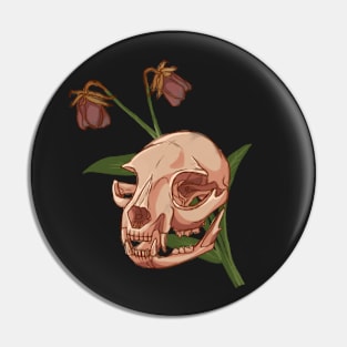 Animal Skull with Dead Flowers Pin