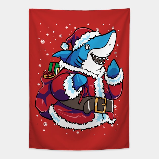 Shark Santa Claus Christmas Tapestry by E