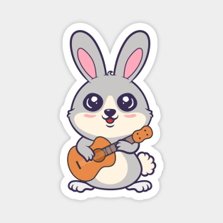 Kawaii Bunny Playing Acoustic Guitar Cartoon Magnet