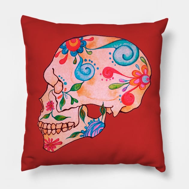 Floral Skull Pillow by caroberte