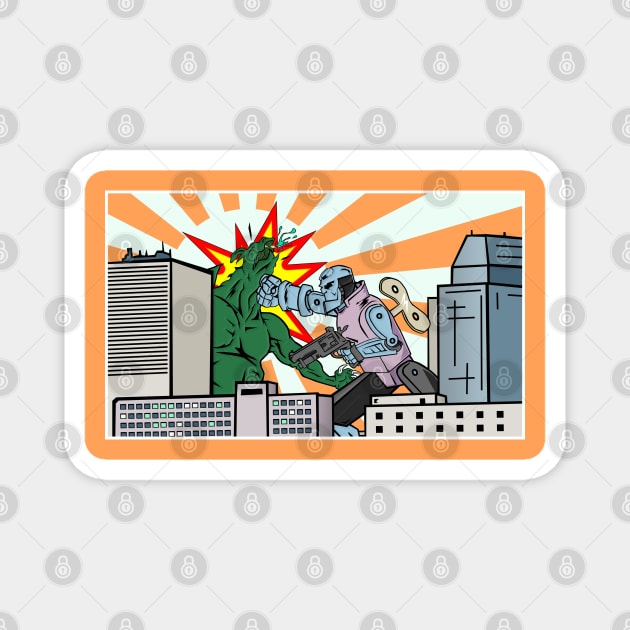 Wind Up Kaiju Fight Magnet by ChrisOConnell