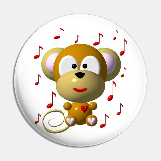 Cute Musical Monkey Pin by CuteCrittersWithHeart