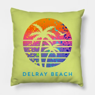 Delray Beach Palm Tree Sunset Family Cool Coastal Vacation Souvenir Pillow