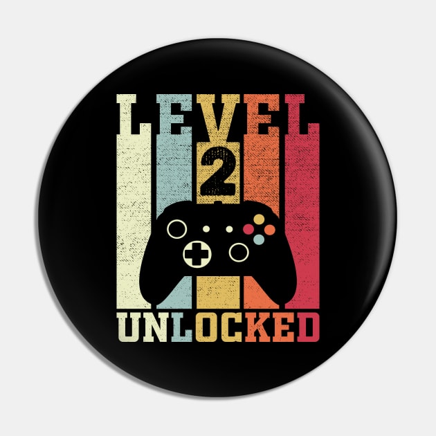 Level 2 Unlocked Funny Video Gamer 2nd Birthday Gift Pin by DragonTees