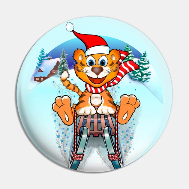 Tiger 2022 /Happy New Year / Merry Christmas / Year of The Tiger /Sledding Tiger Pin by SafSafStore