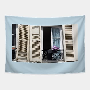 Paris Apartment Window and Shutters Tapestry