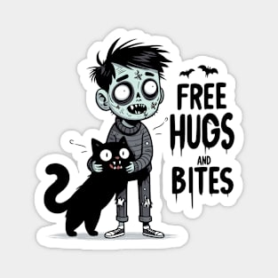 Free Hugs and bites - Cat and zombie kid Magnet