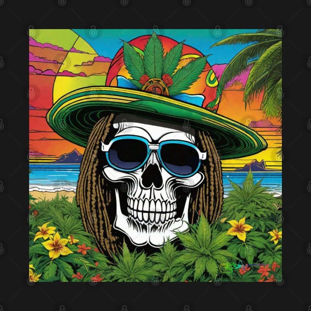 Reggae Music - Jamaican Stoner Skull 1 by Benito Del Ray