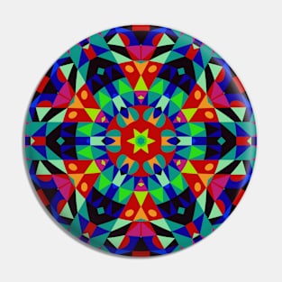 Retro Mandala Flower Green Red and Blue Pin