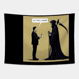 Grim Reaper but first, coffee Tapestry