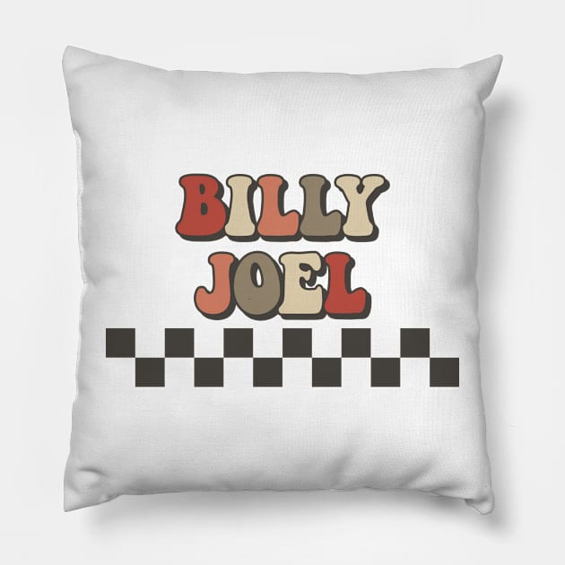 Billy Joel Checkered Retro Groovy Style Pillow by Time Travel Style