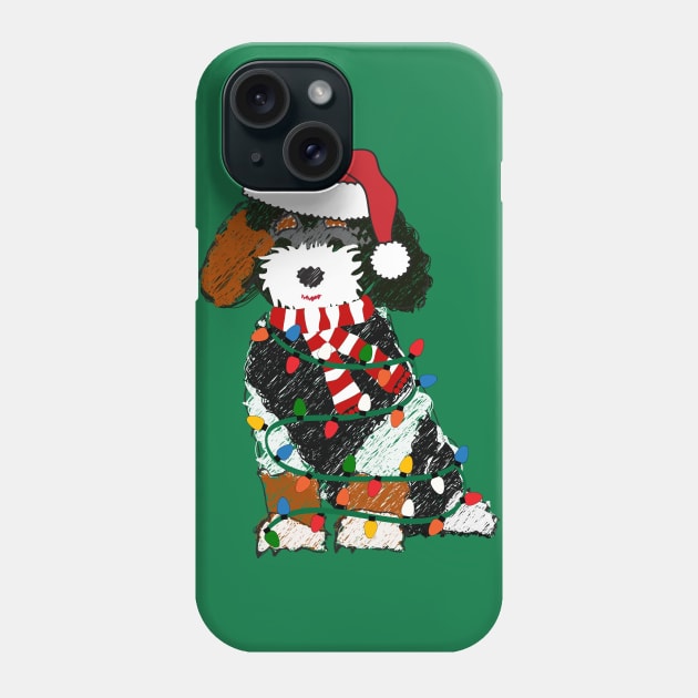 Bernedoodle Decorated With Christmas Lights Phone Case by EMR_Designs