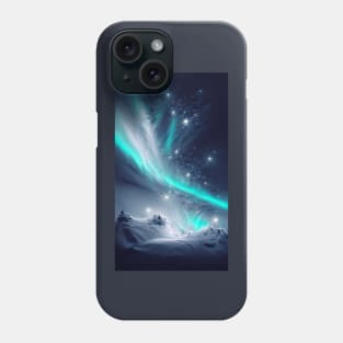 Northern lights on a snowy mountens Phone Case