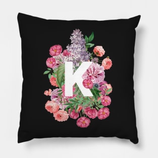 Romantic Letter K with Vintage Flowers Pillow