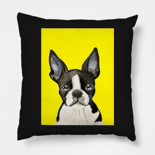 Boston terrier on a yellow background Pillow