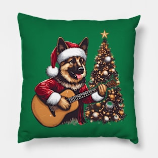 German Shepherd Playing Guitar Christmas Pillow