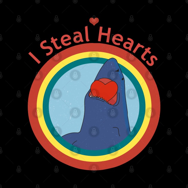 I Steal Hearts funny shark vintage Valentine's Day by JHFANART