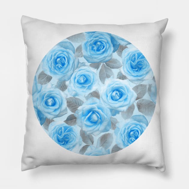 Painted Roses in Blue & Grey Pillow by micklyn