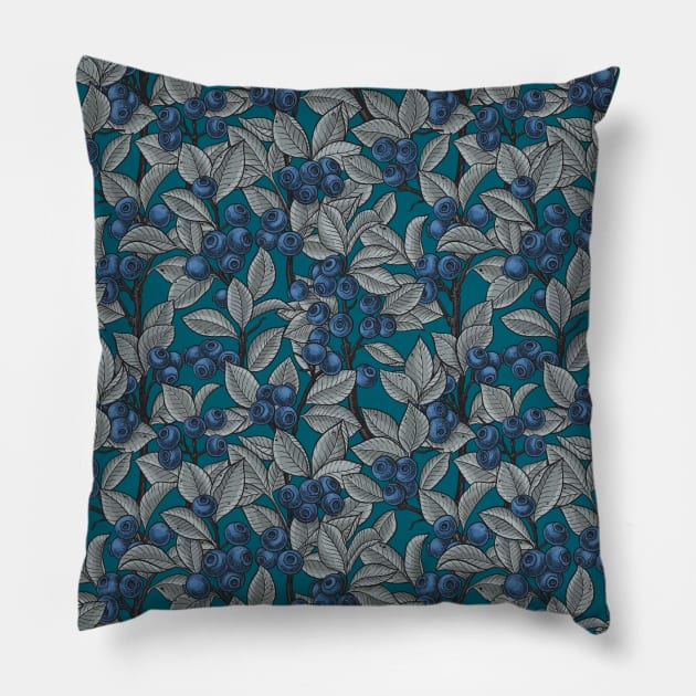 Blueberries - blue and gray Pillow by katerinamk