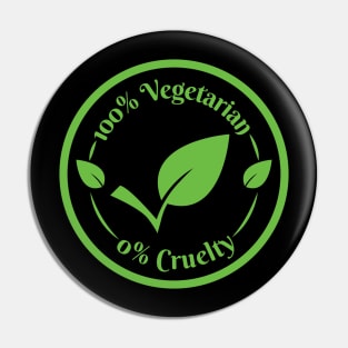 Vegan logo icon stamp seal 100% Vegetarian 0% Cruelty in circle Pin