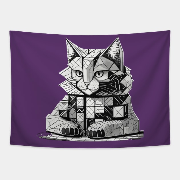 Cat Made of Blocks Tapestry by FehuMarcinArt