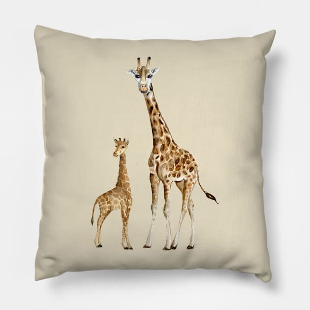 Mama And Baby Giraffe Wildlife Pillow by Joyce Mayer