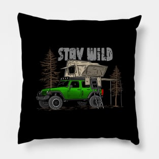 Stay Wild Jeep Camp - Adventure green Jeep Camp Stay Wild for Outdoor Jeep enthusiasts Pillow