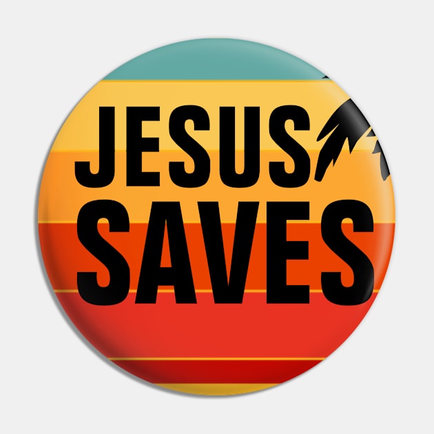 Jesus Saves Vintage Retro Sunset Pin by ChristianShirtsStudios