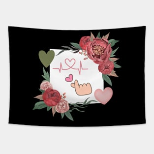 happy valentine's day cute love and floral heart Tapestry