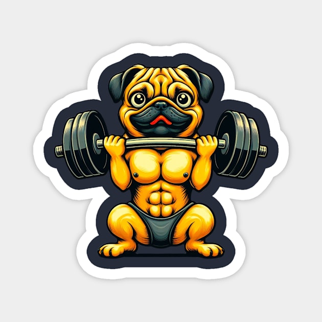 Pug Weightlifting Funny Men Fitness Gym Workout Magnet by Figurely creative