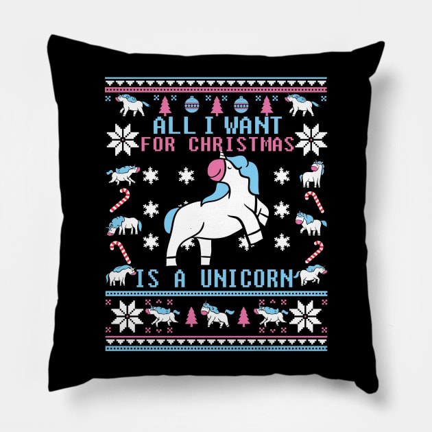 Funny Unicorn Lover Ugly Christmas Sweater Pillow by KsuAnn