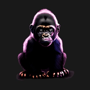 Cute baby gorilla standing under purple light T-Shirt
