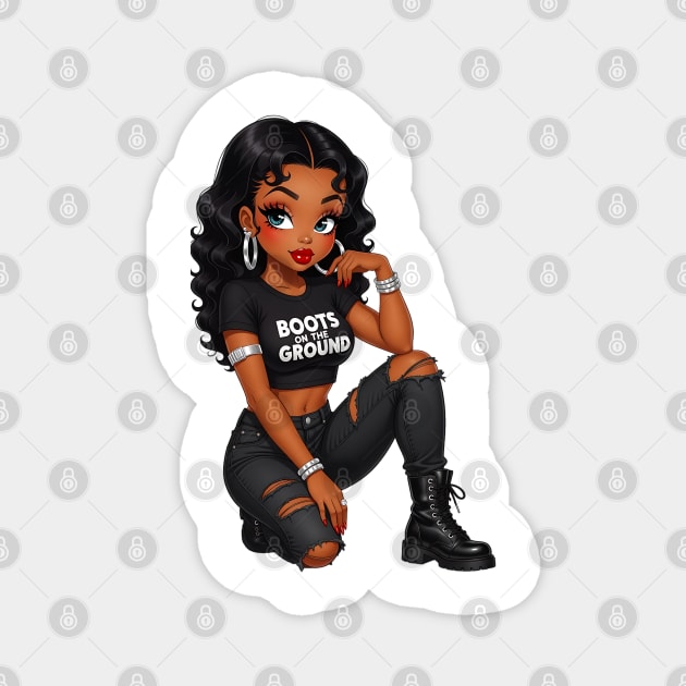 Boots On The Ground - Stylish Black Girl Magnet by UrbanLifeApparel