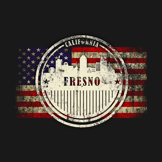 US flag with silhouette Fresno City by DimDom