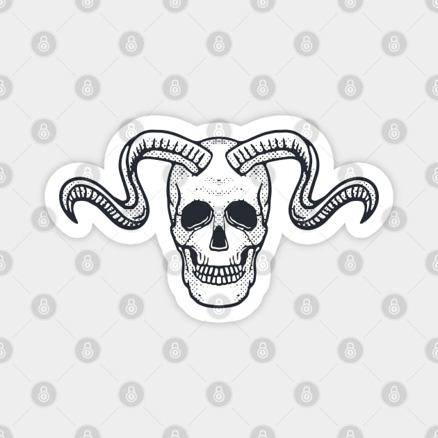 Horned Skull Illustration Black White Magnet by Merchsides