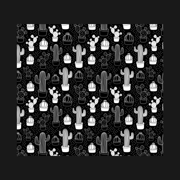 Black & White Cactus Doodle Pattern by tanyadraws