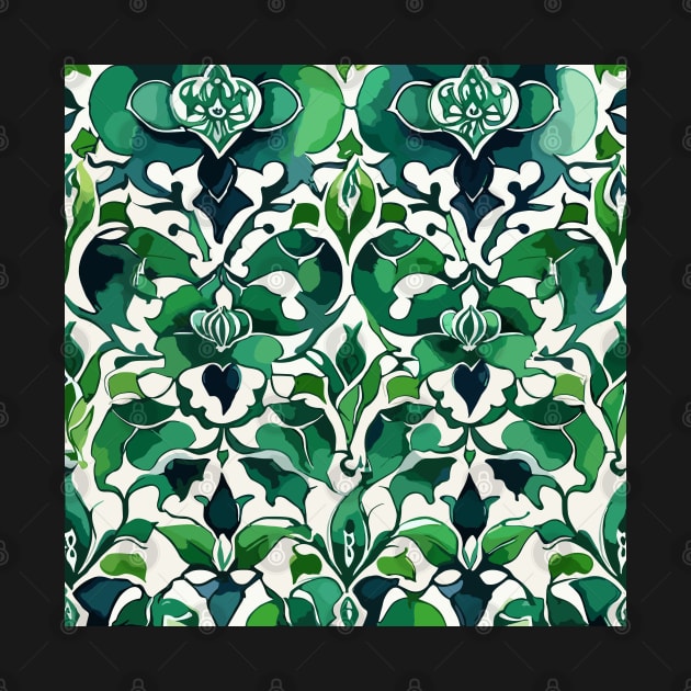 Green Ottoman Pattern on White by Siha Arts