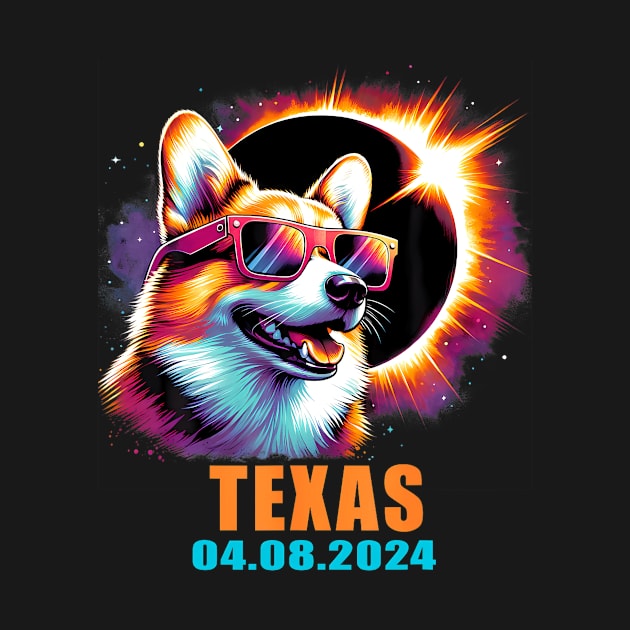 Texas Total Solar Eclipse 2024 Corgi Dog by Diana-Arts-C