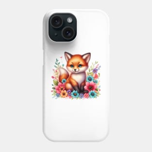 A red fox decorated with beautiful colorful flowers. Phone Case