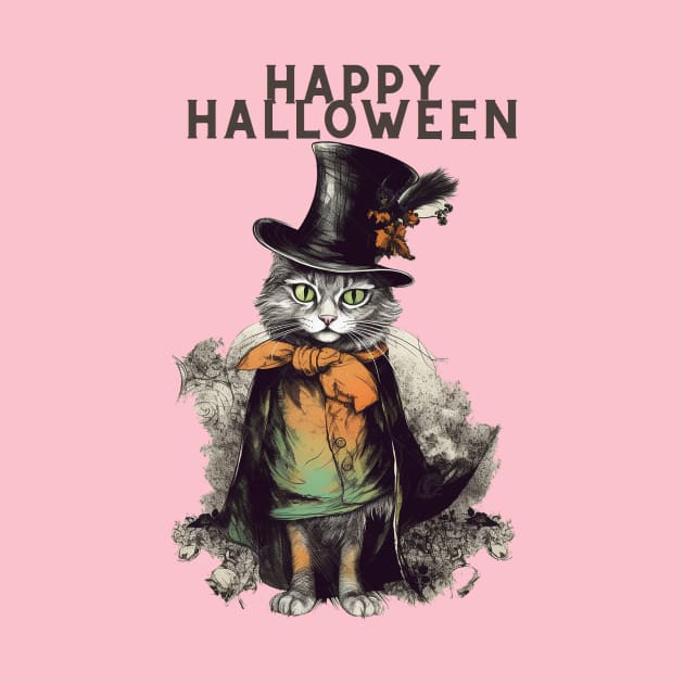 cute cat happy halloween by Tees of Joy