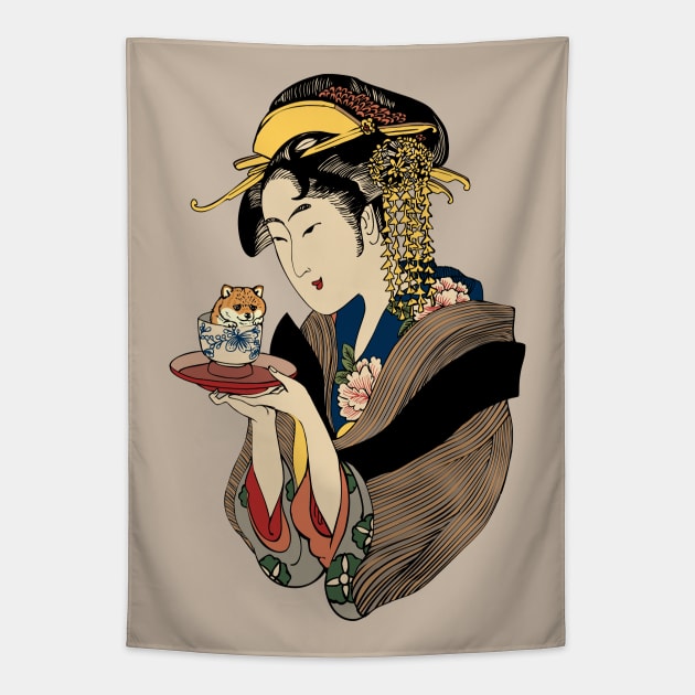 Tea Time with Shiba Inu Tapestry by huebucket