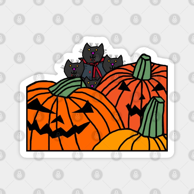 Vampire Cats and Halloween Horror Pumpkins Magnet by ellenhenryart