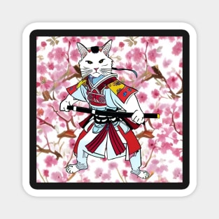 Haku Cat Samurai with Sakura! Magnet