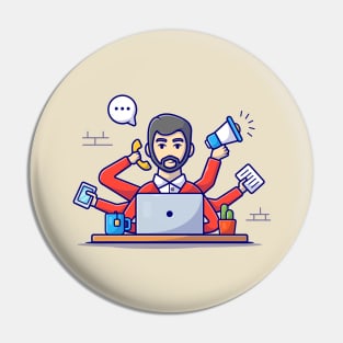 Cute Man Multitasking Cartoon Vector Icon Illustration Pin