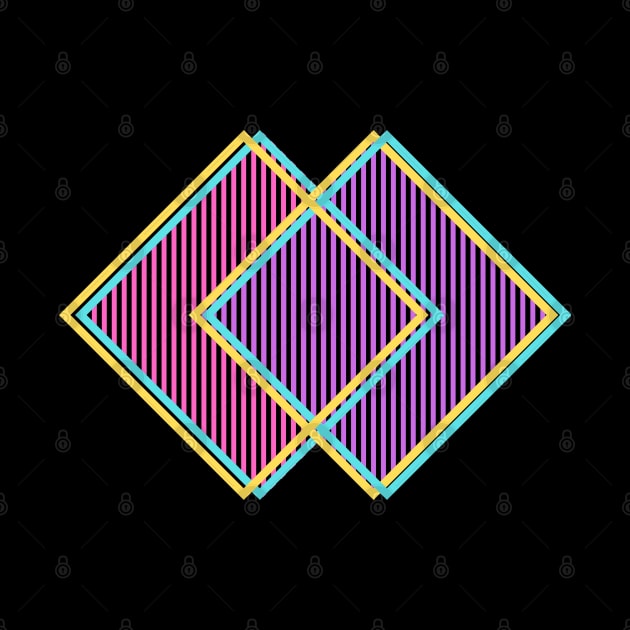 Techno Retro 80s - Striped Diamonds - Techno Abstract Geometrical Shapes by mareescatharsis