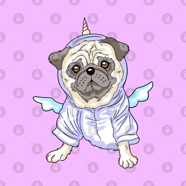 Unicorn pug dog by Thea White Peacock